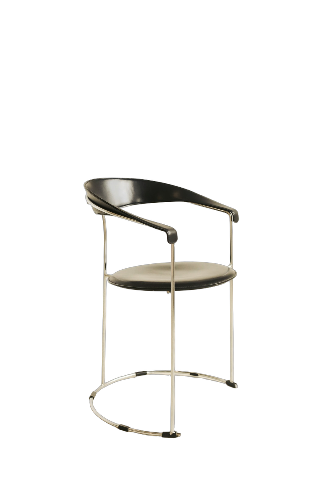 Canasta fauteuil in chroom en zwart leer, vooraanzicht